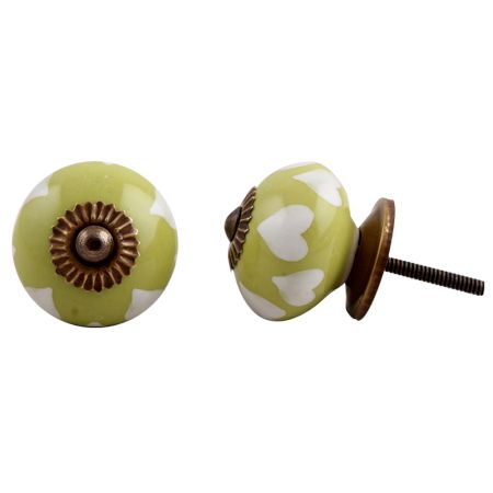 Lime White Heart Ceramic Drawer Knob
